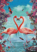 Load image into Gallery viewer, Flamingo Heart Bloom-50x70-Round Drill-Full Drill-Poured Glue-Hybrid Render-Diamond Painting Kit