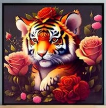 Load image into Gallery viewer, 30x30-Full Drill-Poured Glue-Diamond Painting-Tiger With Flowers