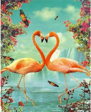 Load image into Gallery viewer, Flamingo Heart Bloom-50x70-Round Drill-Full Drill-Poured Glue-Hybrid Render-Diamond Painting Kit