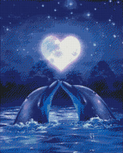 Dolphin Moonlight Kiss-40x50-Square Full Drill-Poured Glue-Hybrid Render -Diamond Painting Kit