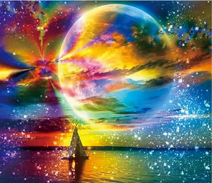 Cosmic Moon-Diamond Painting-40x50-Premium-Hybrid Render-Poured Glue