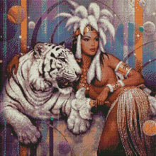 Load image into Gallery viewer, Guardian of the White Tiger-50x50-Round Drill-Full Drill-Poured Glue-Hybrid Render-Diamond Painting Kit
