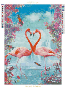 Flamingo Heart Bloom-50x70-Round Drill-Full Drill-Poured Glue-Hybrid Render-Diamond Painting Kit