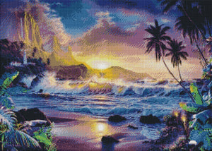 Tropical Dawn's Embrace-50x70-Square Drill-Full Drill-Poured Glue-Hybrid Render-Diamond Painting Kit