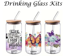 Load image into Gallery viewer, Glass Tumbler with Straw &amp; Lid- Diamond Art Kit
