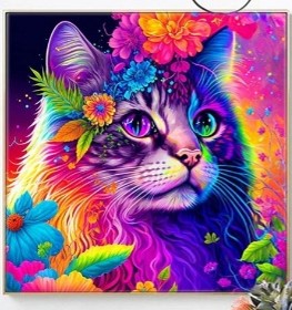 30x30-Full Drill-Poured Glue-Diamond Painting-Colourful Kitten