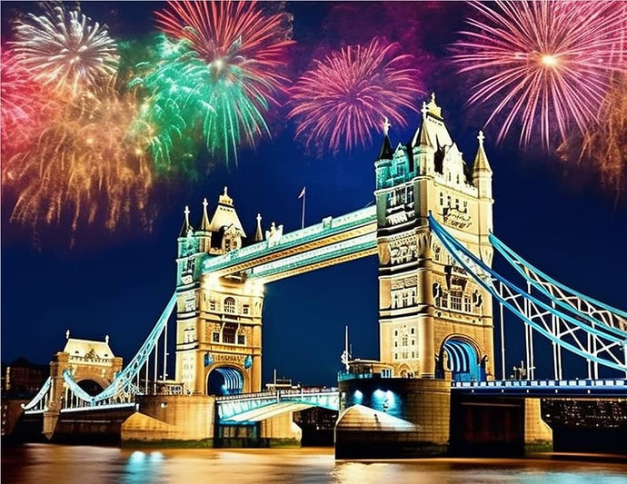 50x70--Poured Glue-Diamond Painting + AB's - London Bridge Fireworks