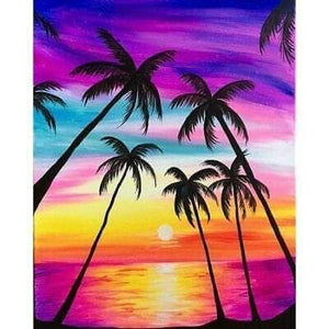 40x50-Poured Glue-Diamond Painting - Sunset Palm Trees