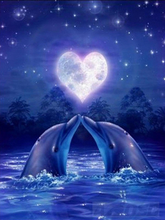 Load image into Gallery viewer, Dolphin Moonlight Kiss-40x50-Square Full Drill-Poured Glue-Hybrid Render -Diamond Painting Kit
