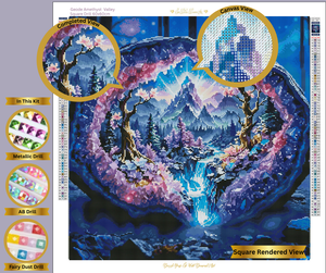 PRE-ORDER-Geode Amethyst Valley-Hand Rendered-Diamond Painting Kit