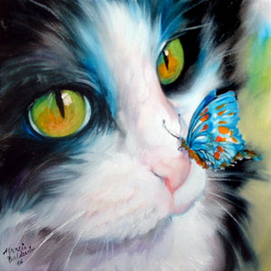 PRE-ORDER-Premium Diamond Painting-Cat & Butterfly – She-Dazzle Diamond Art
