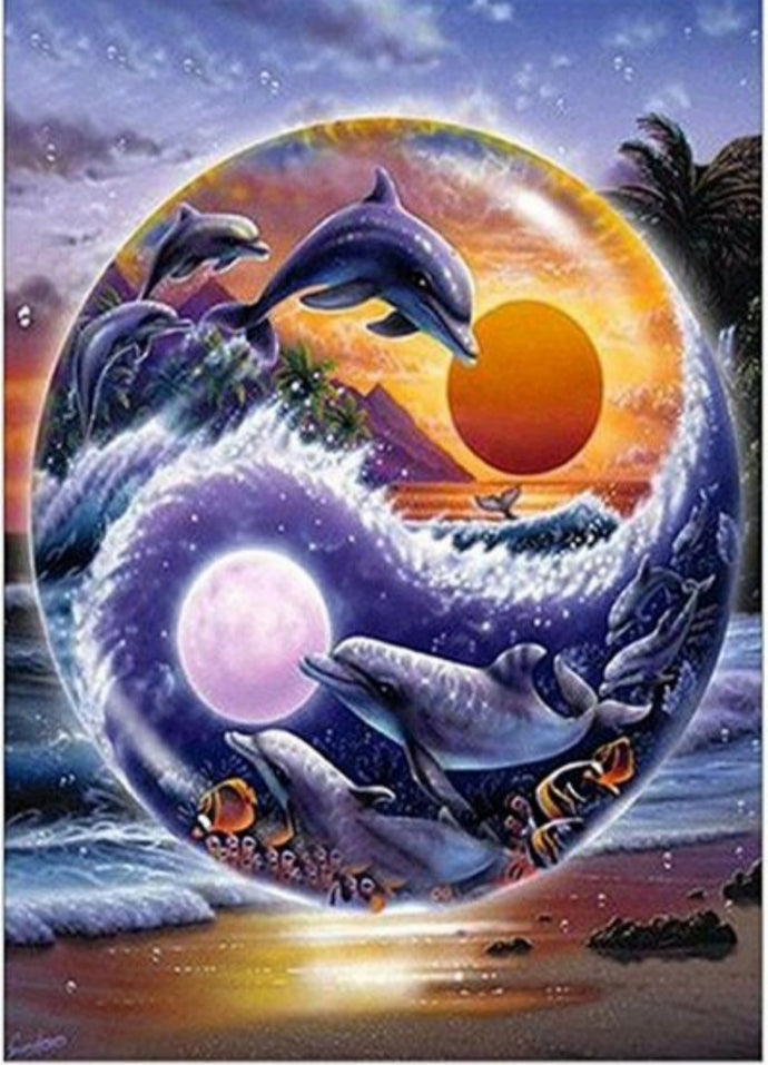 40x50-Poured Glue- Diamond Painting-Dolphins