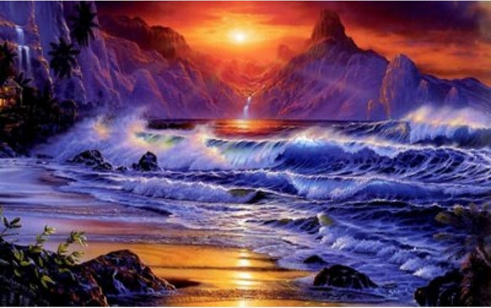 50x40-Poured Glue-Diamond Painting- Ocean Sunset
