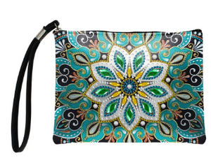 Green Flower Wristlet Bag